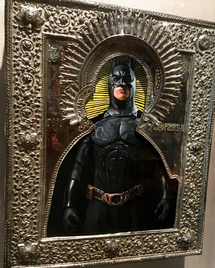 Artist Valentin Popov, St. Batman, 2016. Oil on wood block, silver plating.