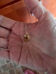 Cod liver oil capsule in the palm of my hand.