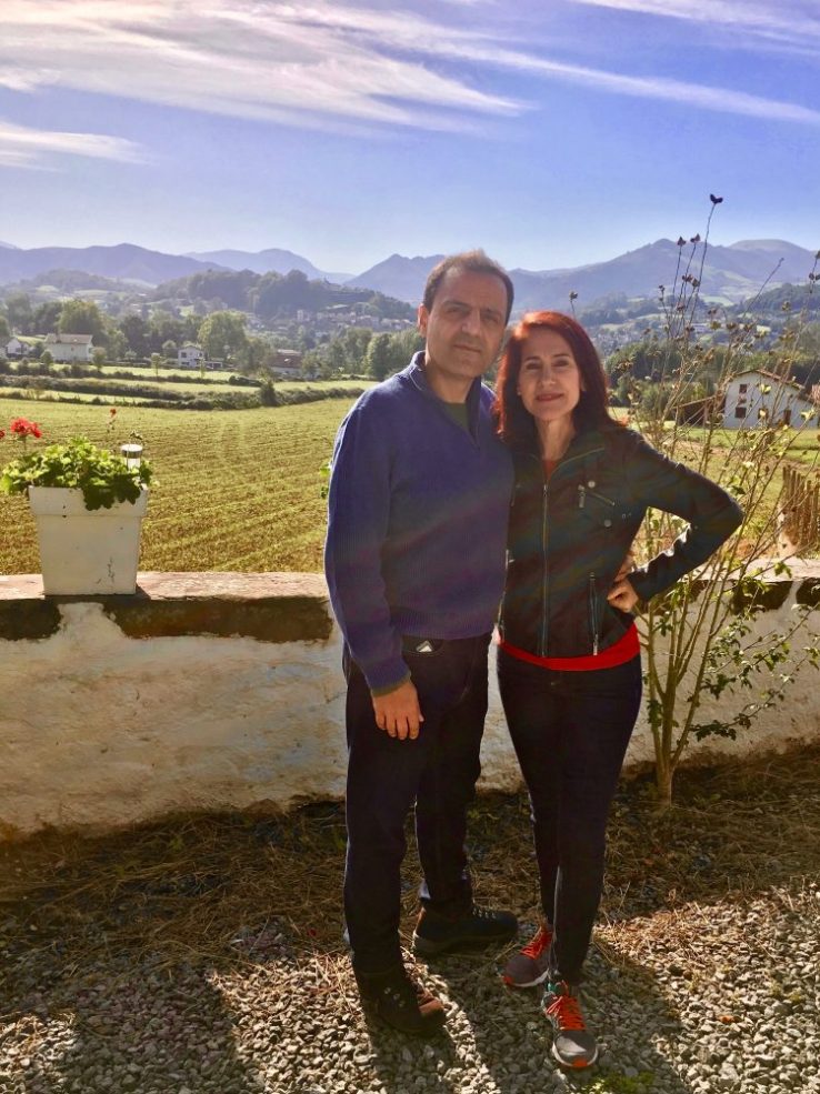 my husband and I amid French farmland
