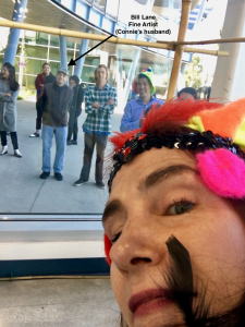 Artist Bill Lane watches Bravura at Cerritos College.