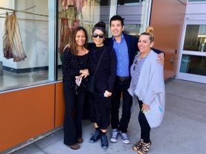Artist with Rosario Guiab-Wenner (left), volunteers Sean Yang and Lydia Espinoza.