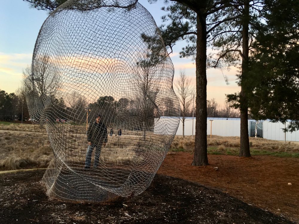 Khashayar with Awilda and Irma, 2014, by Jaume Plensa.