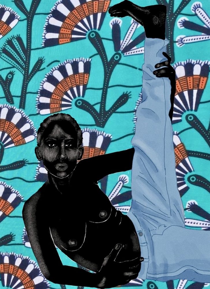 "Stretch," by Uzo Njoku: "Exploring the limitations of the body with a simple leg stretch image against the stark contrast of a flower pattern."