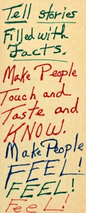 One of Octavia's many self-reminders, this note regards forging credible characters and worlds. (c) Estate of Octavia E. Butler/The Huntington Library, Art Collections and Botanical Gardens.