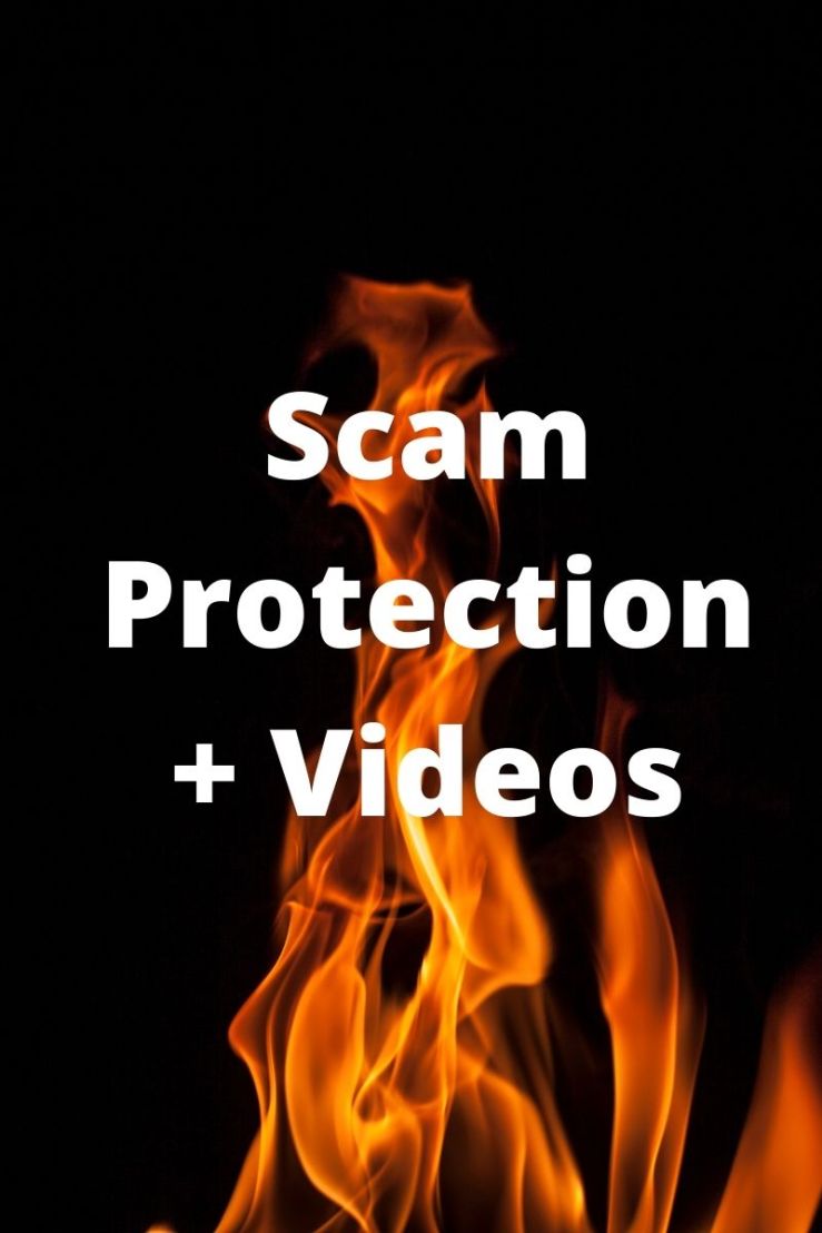 Graphic of flames under "Scam Protection and Videos"