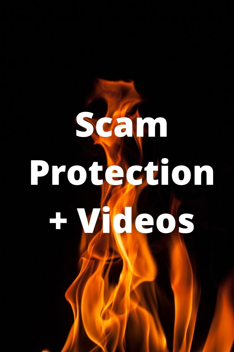 Graphic of flames under "Scam Protection and Videos"