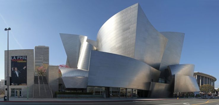 Photo of Walt Disney Concert Hall By jjron - Own work; stitched panorama from seven original images, GFDL 1.2, https://commons.wikimedia.org/w/index.php?curid=19436299