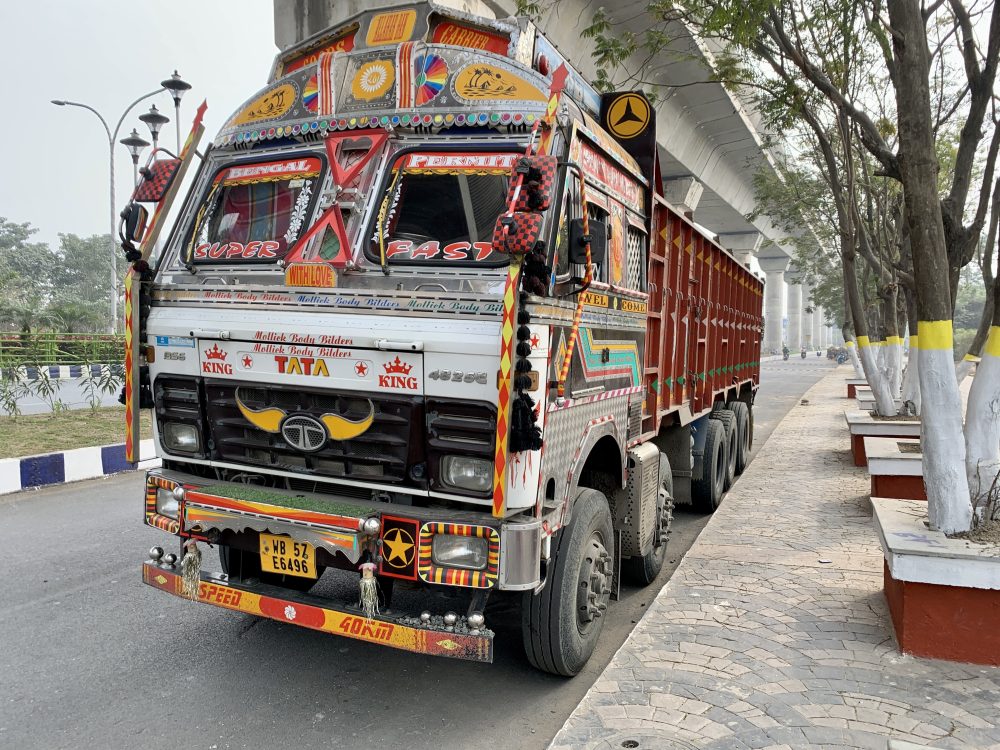 Photo of super hand-painted truck in New Town, Kolkata.