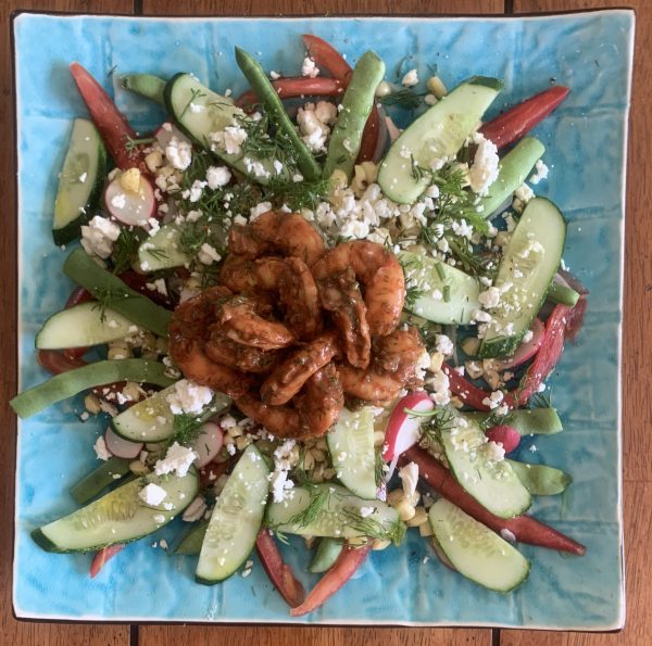 Here's Khashayar's Summer Delight salad with shrimp.