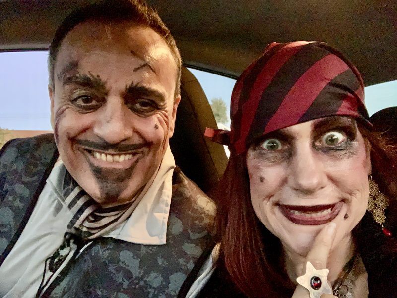 Photo of Khashayar and da-AL making goofy faces in their pirate cosutmes.