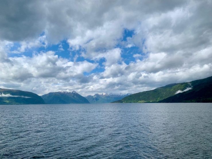 View of mountains along Sognefjord boat ride.