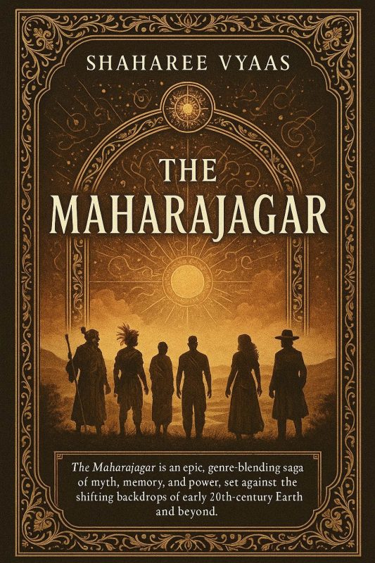Cover art for the novel The Maharajagar by Shaharee Vyaas, featuring geometric and mythic symbols.
