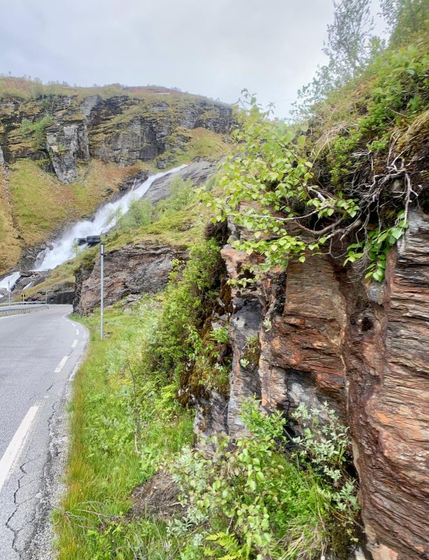 Waterfalls along roadside near Vik, Norway.