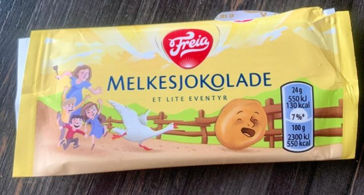 Photo of the wrapper from a Freida brand chocolate bar.